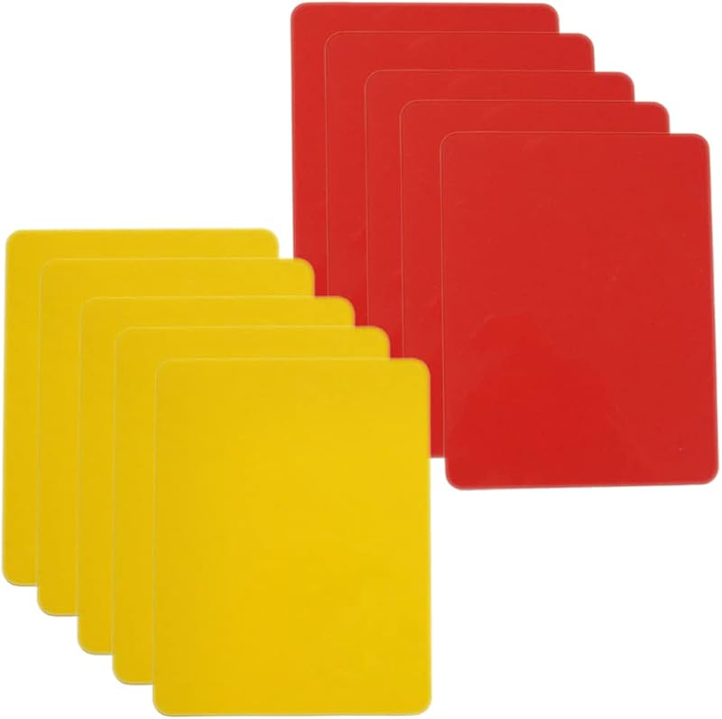 Tarjetas de árbitro Toyvian: Kit de árbitro de fútbol de PVC de 10 piezas - Ligero y compacto - Tarjetas de juez rojas y amarillas para competencias de juegos deportivos Fútbol Voleibol Béisbol (4.32X3.14X0.08in)