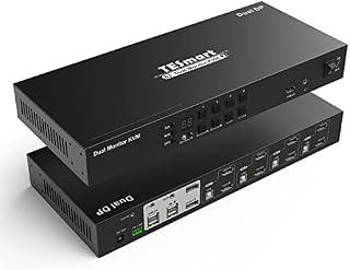 TESmart 4x2 Dual Monitor DisplayPort KVM Switch 4 Port KVM 4K@60Hz 4 in 2 out KVM Switcher Controls via Keyboard/IR Remote/RS232 with Extra USB 2.0 &L/R Audio Port includes 4 pcs of 1.5 m KVM Cables