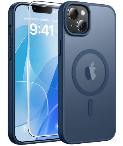 Image of FNTCASE for iPhone 14 Plus Case: for iPhone 15 Plus Magnetic Matte Textured Military Grade Drop Protection Translucent Cell Phone Cover - Slim Shockproof Protective Bumper Phonecase