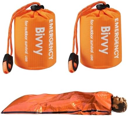 2 Pcs Emergency Sleeping Bag with 2 pcs Reusable Survival Blanket...