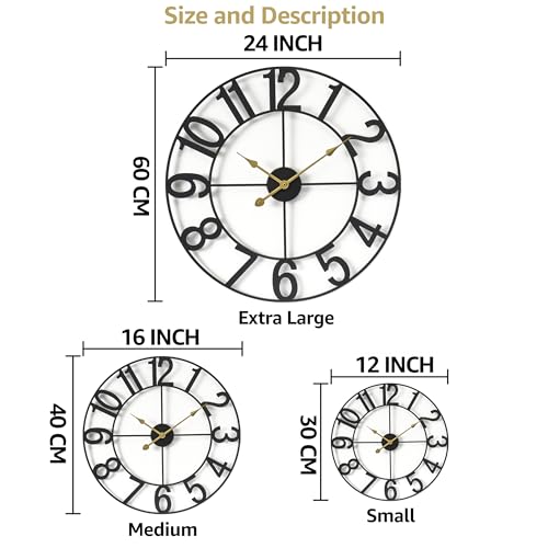 Sorbus Large Wall Clock, Metal Frame, Battery Powered (16 Inch, Black) - image 7