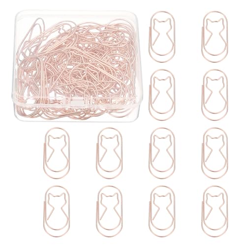 PATIKIL 50 Pcs Cat Shape Paper Clip, Metal Cute Small Paper Clamp Clips for Office Supplies Craft Scrapbook Document Note Sorting, Electroplating, Rose Gold