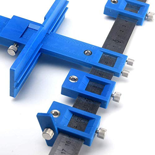 Drill Punch Locator, Adjustable Drill Guide Sleeve Cabinet Hardware Jig Drawer Pull Jig Wood Drilling Dowelling Hole Saw Master System (Blue) - Thumbnail 4