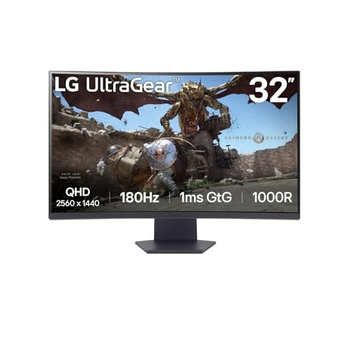 LG UltraGear™ 32GS60QC-B.AEU Gaming-PC-Monitor 32 Zoll (81 cm), VA-Display, QHD-Auflösung (2560 x 1440), 1ms 180 Hz, HDR 10, sRGB99% (CIE1931), AMD FreeSync, neigbar, DisplayPort 1.4, HDMI 2.0 (2)