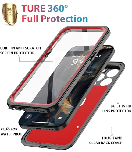 Coque iPhone 15 Pro Max étanche rouge stop aux rayures et chutes d'eau - 3