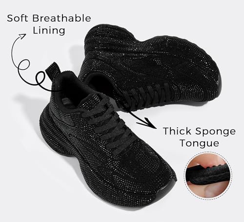 LUCKY STEP Rhinestone Chunky Sneakers for Women Fashion Platform Sparkly Dad Casual Shoes Lightweight Tennis Walking Sport Footwear3