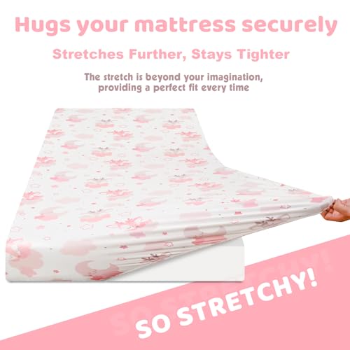 Image of 3-Pack Baby Fitted Crib Sheets for Girls，Standard Crib and Toddler Mattress，Soft Breathable Microfiber Jersey Knit Crib Bed Sheets