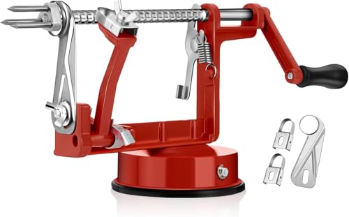 LIVSGNISTA Apple Peeler and Core Remover, Stainless Steel Blade Apple Slicer, Fruit Cutting Machine, Convenient and Interesting Creative Kitchen Tool Gift, Hand Cranked Peeler (Red)