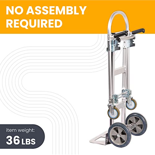 Junior Heavy Duty Convertible Hand Truck with Double Grip Handles-Aluminum Dolly Cart for Moving- 1,000 LB Capacity-Converts from Hand Truck to Platform Push Cart-52 Lx41 Wx44 H (Assembled)