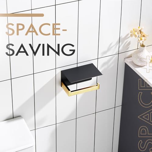 KOKOSIRI Toilet Paper Holders with Shelf Bathroom Toilet Paper Roll Holder Wall Mounted T-304 Stainless Steel, Matte Black and Gold B2010GDK by KOKOSIRI - Used condition - Image 9