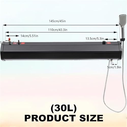 Douche solaire portable de camping, réservoir d'eau sous pression pour porte-bagages, comprend un tuyau de 1,7 m et un sac de rangement, capacité de 30 L, idéal pour camping-car, SUV, camion