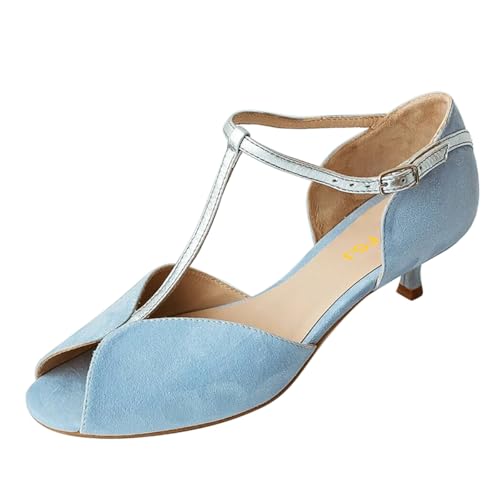 FSJ Women Low Kitten Heel D'Orsay Dress Pumps T-Strap Petal Peep Toe Ankle Strap Sandals Adorable Vintage Dance Shoes Size 4-16 US