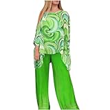Conjunto de 2 piezas de pantalón para invitada de boda para mujer, estampado de teñido anudado, elegante, formal, de gasa, para fiesta de noche, Verde, S