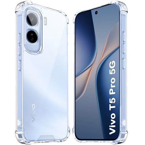 Image of TheGiftKart Crystal Clear Back Cover Case for Vivo T5 Pro 5G | 360 Degree Protection | Shock Proof Design | Transparent Back Cover Case for Vivo T5 Pro 5G (PC & TPU, Transparent Bumper)