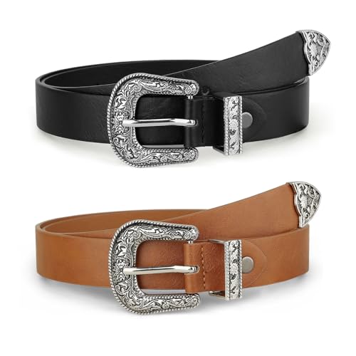 SUOSDEY Women's Leather Belts for Jeans Belt with Vintage Metal Buckle Belt for Women
