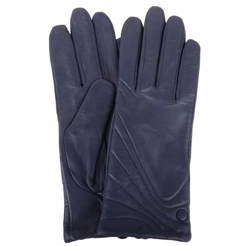 Gants en cuir véritable lisse SNUGRUGS femme bleu marine en taille M avec boutons élégants