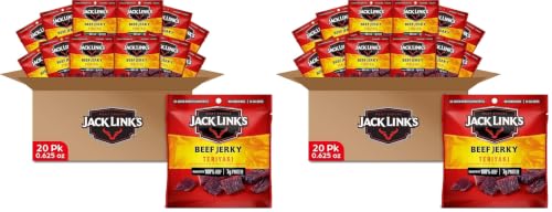 Jack Link's Beef Jerky,Teriyaki,Multipack Bags - Flavorful Meat Snacks for Lunches,Ready to Eat Protein Snacks,Individual Packs - 7g of Protein,Made with 100% Beef - 0.625 oz,(Pack of 40)