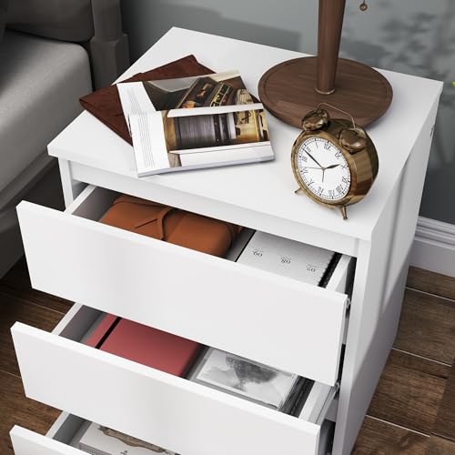 Image of Modern Nightstand Bedside Table with 3 Drawers, End Table Sofa Side Table with Cut-Out Handle for Bedroom (1, White)