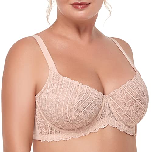 Hsia Women's Underwire Unpadded Bra Minimizer Full Bust Bra Plus Size Sheer Bra Sexy Lace Unlined Bra #TOP1