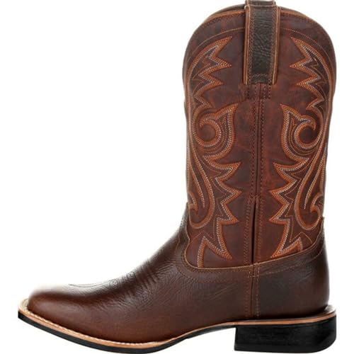 Cowboy Boots for Men Embroidered Western Boots Square Toe Outdoor Durable Retro Classic Short Boots for Spring Fall2