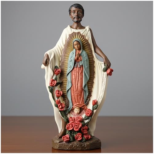 Estatua de San Juan Diego con Virgen de Guadalupe de resin 8 pulg
