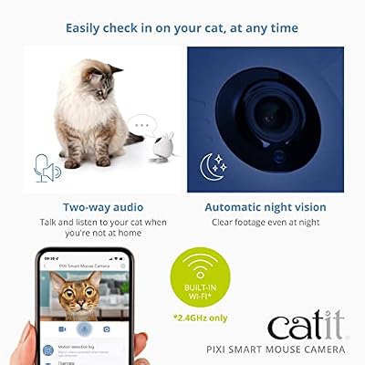 Catit PIXI Smart Mouse Pet Camera App-Controlled 360 Camera for Cats with Night Vision, 2-Way Audio & Motion Detection Record & Monitor Your Cat