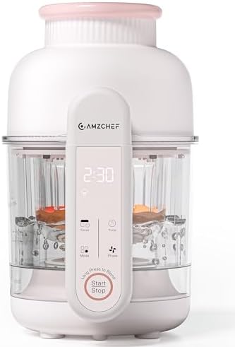 AMZCHEF Babynahrungszubereiter 6-in-1 mit 380 ml Dampfgarer | Automatisches Kochen & Mixer mit Altersauswahl und Timer, für verschiedene Zutaten, spülmaschinenfest und BPA-frei