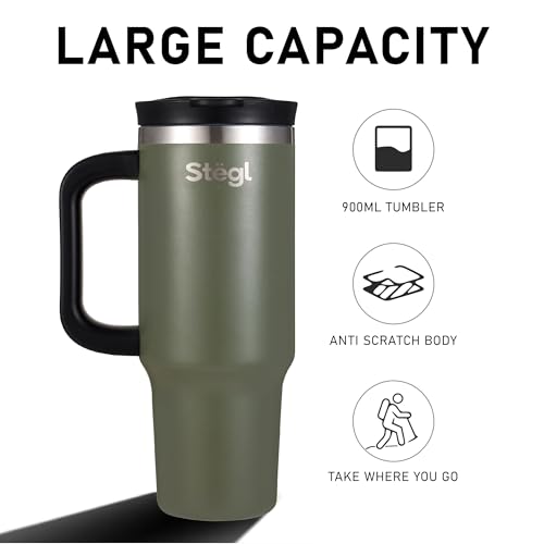 Image of Tumbler with Straw - 900ML Insulated Coffee Tumbler with Handle | Keeps Drinks Hot 12h Cold 24h | Leakproof Travel Sipper for Office Gym