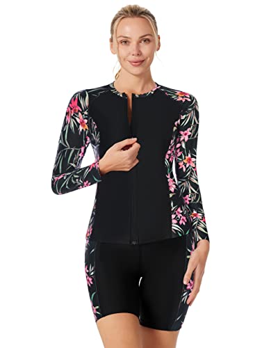 JACK SMITH Women's 3 Piece Long Sleeve Rash Guard Swimsuits Zip Front Bathing Suit Tankini Swimsuits UPF 502