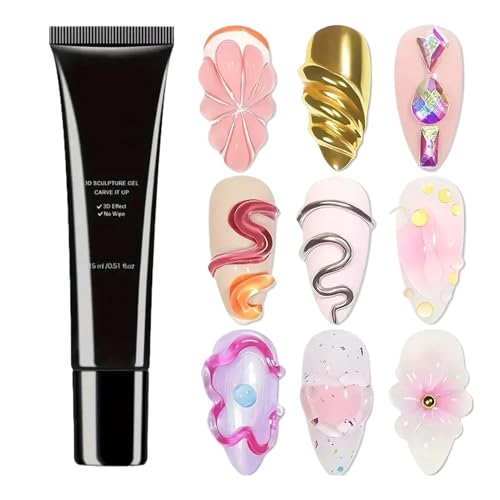 Gel De Uñas 3D | Gel Adhesivo De Diseño De Uñas 3D De 15ml - Productos de Cuidado Belleza Larga Duración para Estrás Postizas Escultura Polvo Gemas Calcas Cumpleaños Sesiones Fotos