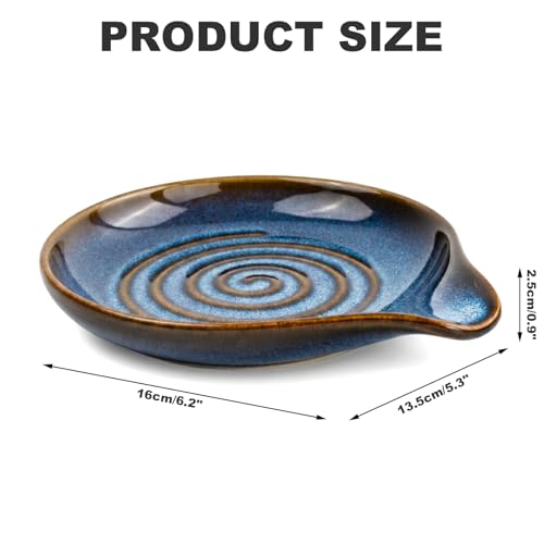 Handcrafted Ceramic Spoon Rest with Spiral Design - Blue Glaze Utensil Holder for Kitchen Counter, Heat Resistant Stoneware Cooking Accessory - Image 2