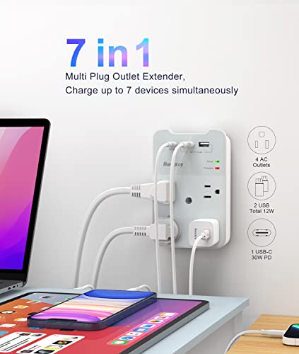 Huntkey Multi Plug Outlet Extender With 30W Usb C Fast Charger, 4 Outlet Splitter With 3 Usb Wall Plug, Multiple Plug Outlets Extender With Surge Protector Spaced For Home, Travel, College Dorm Room #TOP2