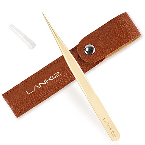 LANKIZ Lash Tweezers for Eyelash Extensions - Premium Stainless Steel Curved Tip Design for Precision Eyelash Extension Application - Non-Slip Grip for Comfort and Reduced Fatigue - Straight Tweezer