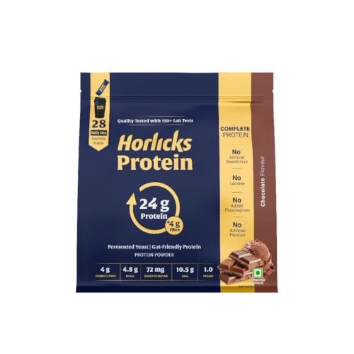 Image of Horlicks Protein Powder 1 Kg Pack| 24g Protein | 4g Fibre|Chocolate Flavour |28 Daily Use Sachets | Fermented Yeast Isolate | Gut-Friendly Protein | Complete | For Men & Women
