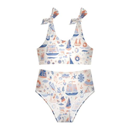 Cartoon Cute Hand Drawn Nautical Marine Girls' 2 Piecing Kids Bikini Set Quick-Dry Swimsuits Swimming Suits Adjustable3
