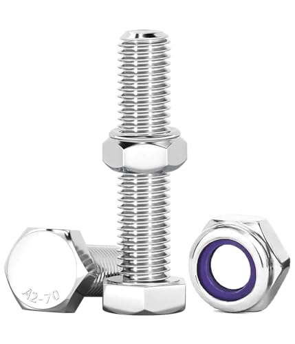 Drenky Nuts & Bolts Assortment, 10 Pcs M10 x 35mm Stainless Steel Hex Bolts and Lock Nuts Set for Machinery Furniture, Car