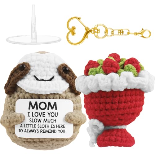 Exlinonline Funny Positive Crochet Animals Sloth, Emotional Support Crochet with Positive Messages, Cute Handmade Birthday Gifts for Women Mothers Day