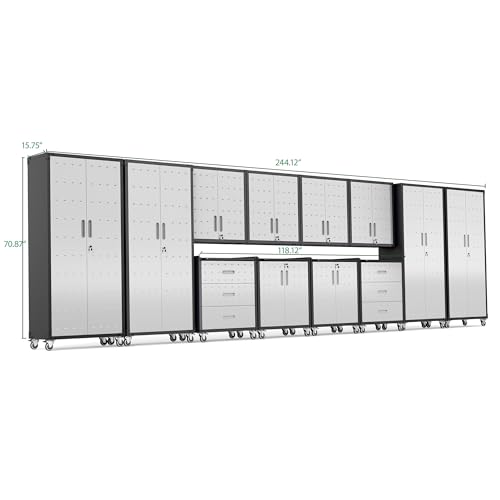 Image of 12-Piece Heavy Duty Steel Garage Cabinet System | All-in-One Modular Garage Cabinet Set for Ultimate Workshop Organization | Easy Assembly Garage Storage Cabinets & Tool Bench