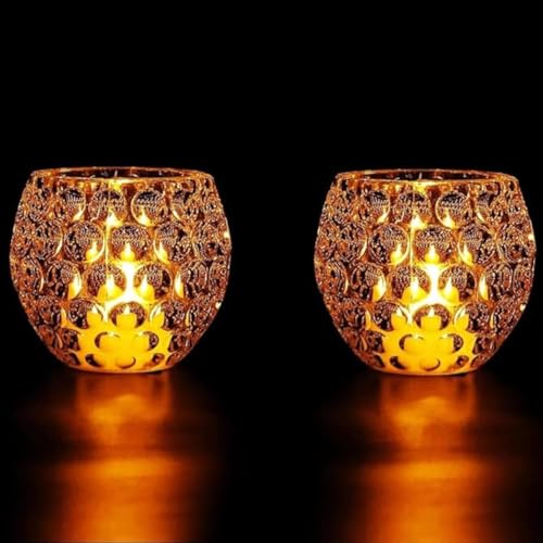 Image of VERVENIX Tea Light Candle Holder Pack of 2, Warm White| Flameless & Smokeless Home Decorative Candles - Transparent Acrylic LED Tea Light Candles for Christmas, Festivals