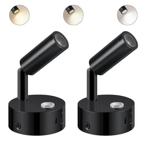 ERWEY 2pcs Lampe de lecture LED 12V camping-car,Applique murale lampe de lit avec interrupteur Touch Dimmable 3000K-6000K, DC 12V-24V avec connecteurs USB A+C...