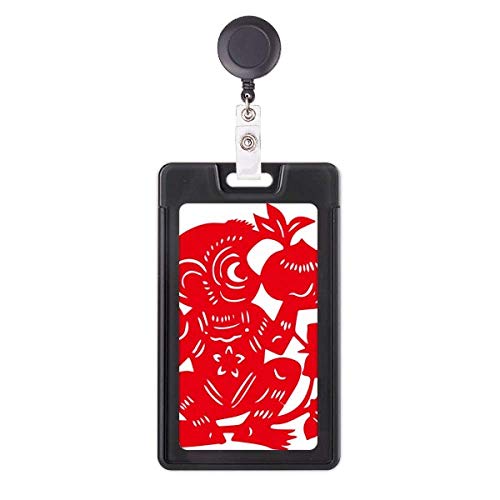 Porte-badge rétractable motif fleurs chinoises et singe finition haut de gamme