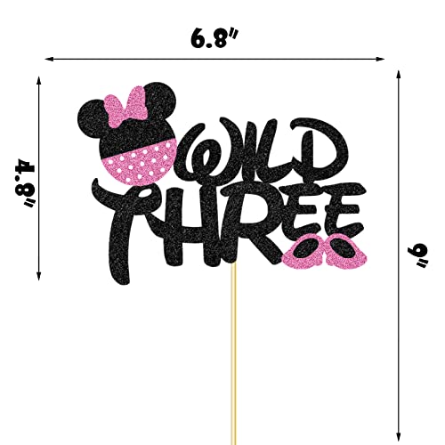 Letdec 26Pcs Minnie 3Rd Birthday Cake Topper Glitter Minnie Inspired Wild Three Cupcake Toppers 3 Year Old Carton Mouse Birthay Cake Decor Baby Girls Third Birthday Party Cake Supplies Decorations #TOP2