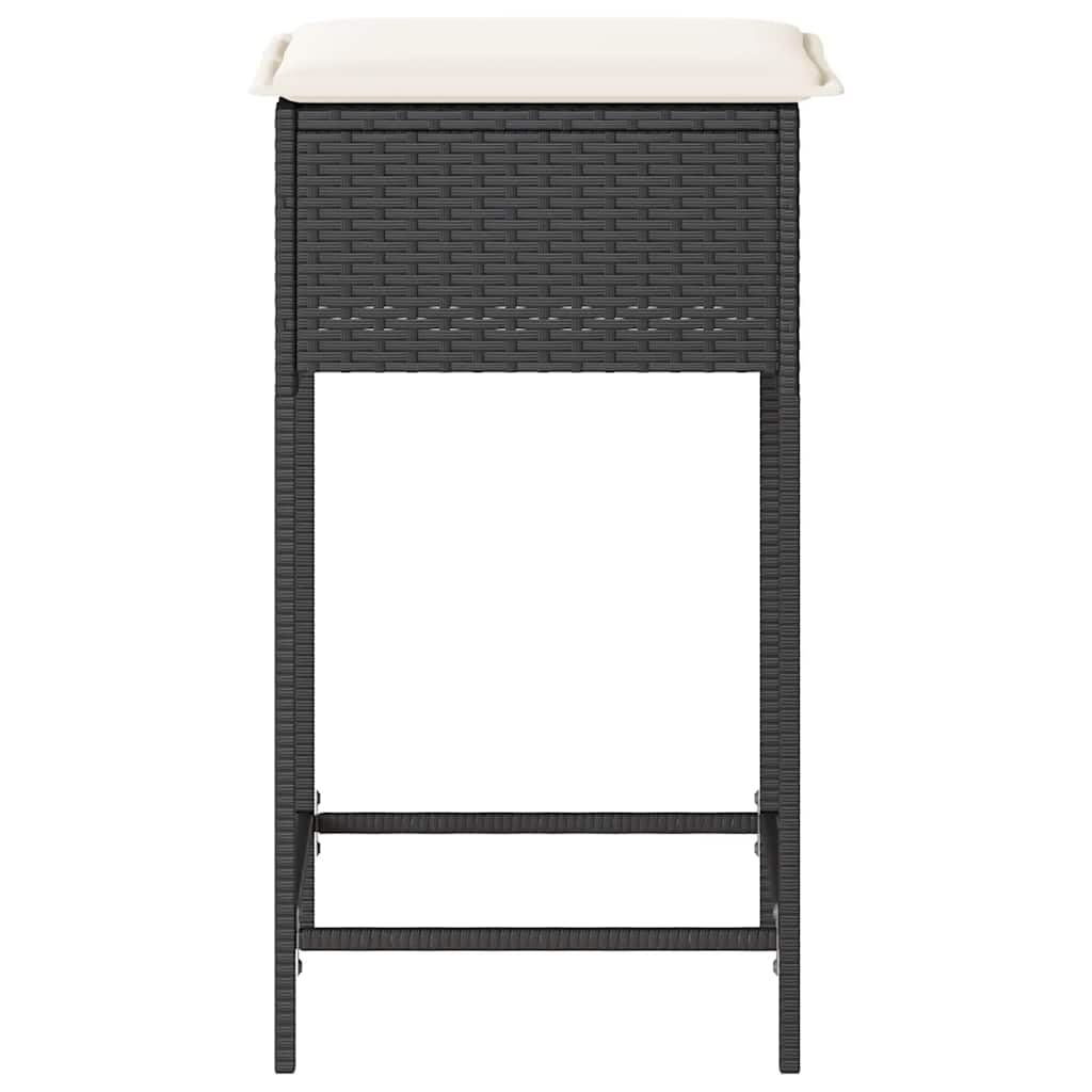 Ogrodowe stołki barowe z poduszkami 2 szt czarne polirattan zestaw hokerów ogrodowych z poli rattanu na taras balkon z wyściełanym siedziskiem 40x40x76 cm solidna stalowa rama obciążenie 110 kg