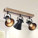 3-Lights Track Lighting Fixtures Ceiling，Farmhouse Wood Flush Mount Ceiling Light, Multi-Directional Kitchen Sink Light, Rustic Track Lighting for Kitchen Living Room, Dining Table, Foyer