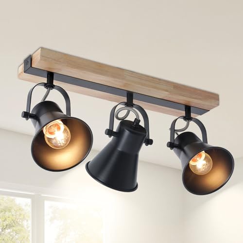 SEEBLEN 3-Lights Track Lighting Fixtures Ceiling，Farmhouse Wood Flush Mount Ceiling