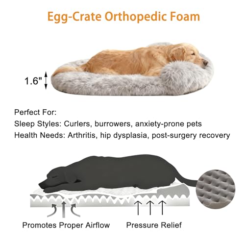 Doimier Orthopedic Dog Bed with Egg-Crate Base, Calming Dog Beds Fluffy Plush Faux Fur with Raised Edges, Spine Friendly Pet Sleeping Mat for Medium Large Dogs, Easy Wash (Oval, Marble Grey 32"x24") by Doimier - Used condition - Image 4