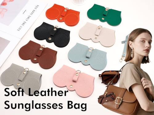 Image of FEISEDY 2Pack Soft Leather Sunglass Bag, Portable Holder Eyeglasses Case | Lightweight Portable Design, With Button Clip Wrist Strap for Travel Daily Use B0049