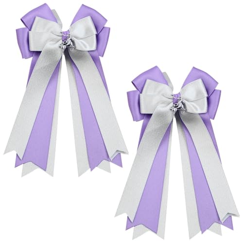 Umibow 2 Pcs Equestrian Hair Bow Clips Handmade Horse Show Hairpin with Horse Pendant Equestrian Show Bowknot Hair Barrettes for Horseback Riding Competitions (Purple) miniatura 1