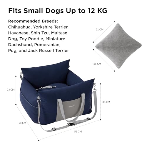 Lesure Hundesitz Auto kleine Hunde - wasserdichter und waschbarer Hunde Autositz mit Aufbewahrungstaschen, ansteckbarer Sicherheitsleine und verdickter Memory-Schaum-Füllung, 58x56x33cm, Navyblau