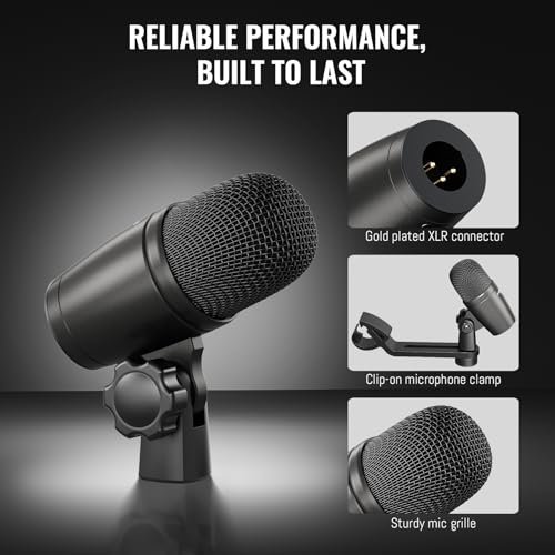Image of Phenyx Pro PDM34 Snare Drum Mic, Cardioid Dynamic Microphone with Clip-on Microphone Clamp, Integral Stand Mount, and Long-Lasting Metal Housing